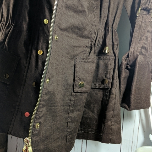 Cache Brown Linen Lightweight Fall Jacket Gold Accents XS Quiet Luxury Rich NWT - Picture 11 of 16